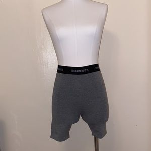 Grey “Empower” Black Band Biker Shorts